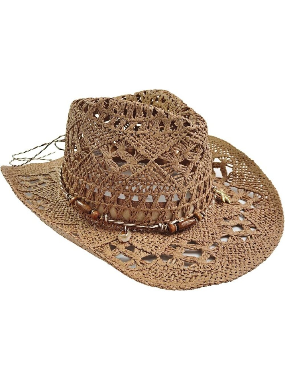 Women's Brown Tan Straw Wide Brim Cowboy Cowgirl Western Shapeable Sun Hat
